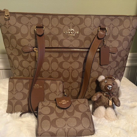 Coach Handbags - Coach Tan Signature Tote Bag Set